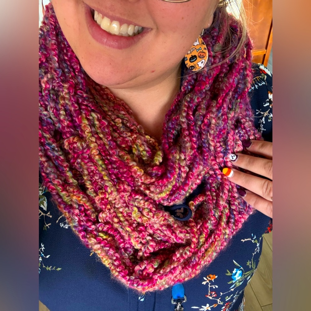 Handmade Soft Pink Multicolor Arm Knit Scarf